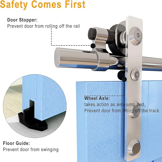 CCJH 5FT Stainless Sliding Barn Door Hardware Kit Heavy Duty - Image 5