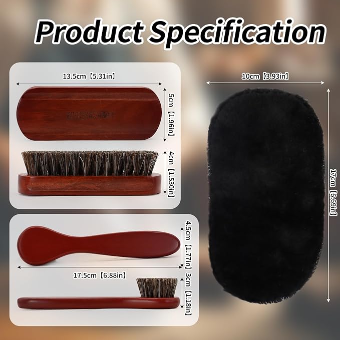 3 Pcs Shoe Brush Kit, Premium Horsehair Shoe Brush - Image 2