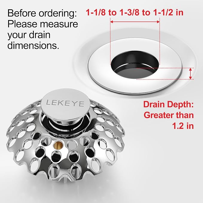 LEKEYE Bathroom Sink Stopper | Shower Drain Hair Catcher | Pop Up Sink Drain - Image 7