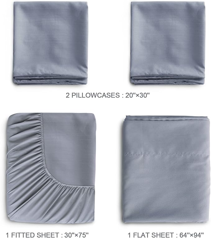 SPRINGSPIRIT Cot Sheets 30" x 75" x 9", 4 Piece Cot Sheet Set, Cot Size Fitted Sheets with Narrow Twin/Camp Bunk/Rvs Bunk/Guest Beds/Trifold Mattress, Grey