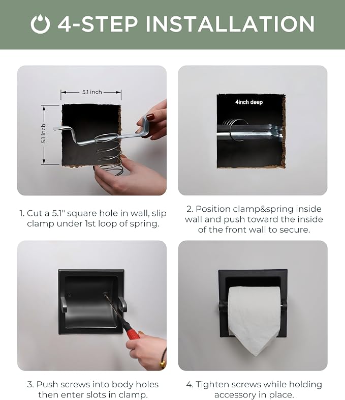 FORIOUS Recessed Toilet Paper Holder, Stainless Steel Durable Tissue Roll - Image 7