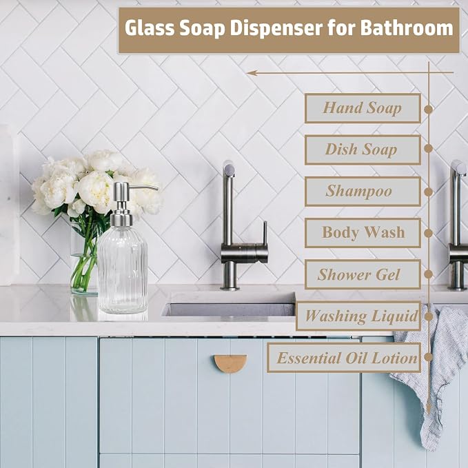 14Oz Clear Soap Dispenser Bathroom, Glass Hand Soap Dispensers - Image 7