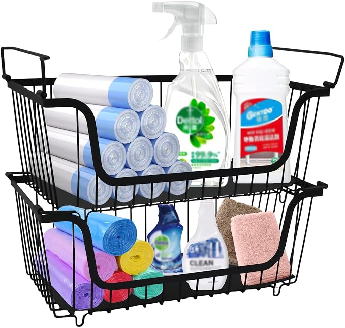 2 Pack Cleaning Supply Caddy and Trash Bag Holder Stand Set, Stackable Wire by Unknown