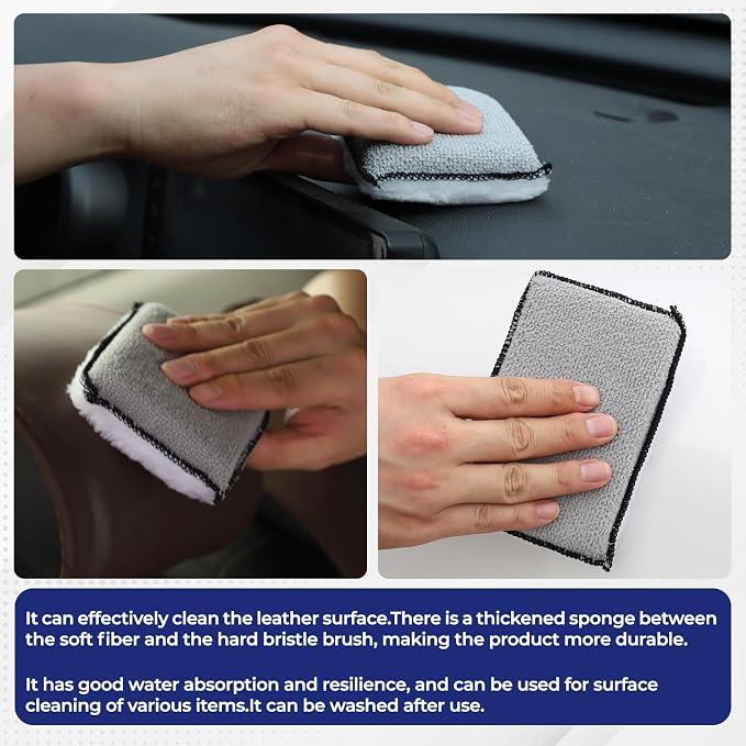 3 Pcs Car Interior Scrubbing Sponges, 5”x3” Auto Detailing Scrub Pads, - Image 4