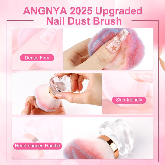 ANGNYA Nail Dust Brush, Rose-shaped Head and Heart-shaped Handle Dust Brush - Image 2