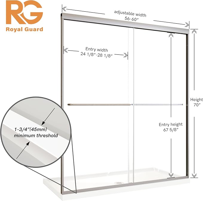 Shower Door, 56-60" W x 70" H Semi-Frameless Double Sliding Glass Shower Door - Image 5