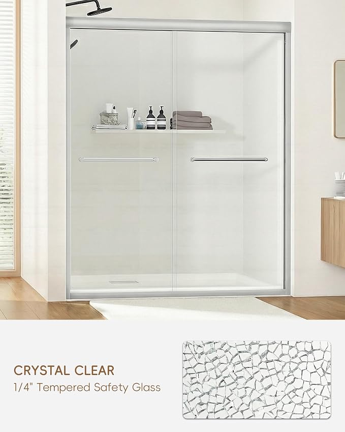 Shower Door 56-60'' W x 72'' H Semi-Frameless & Double Sliding, 1/4 inch - Image 6