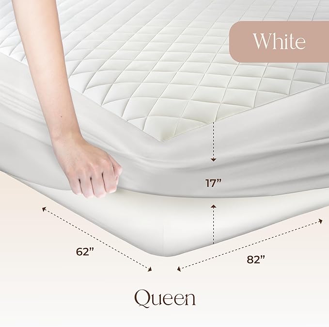 100% Cotton Organic Mattress Pad - Luxury Quilted Mattress Topper Protector Plush & Breathable Machine Washable Design - Fairtrade & GOTS Certified Premium 400GSM Thick with Deep Pocket (Queen)