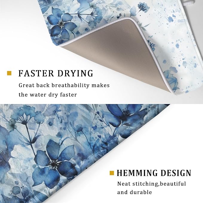 Giwawa Blue Floral Dish Drying Mat - Image 3