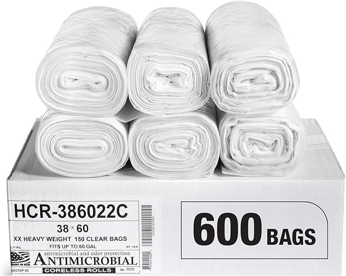 Aluf Plastics High Density Trash Bags, 60 Gallon, 22 Micron, by AlufPlastics