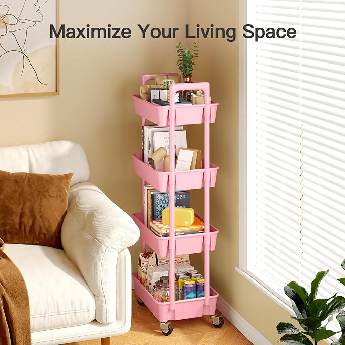 Pipishell 4 Tier Rolling Cart Organizer, Plastic Rolling Cart - Image 5