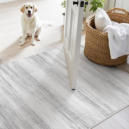 PADOOR Modern Abstract Entryway Rug - 2x3 Washable Rugs Non-Slip Door Mat, Ultra Soft Low Pile Floor Rugs Doormat for Entrance Front Door Indoor Grey