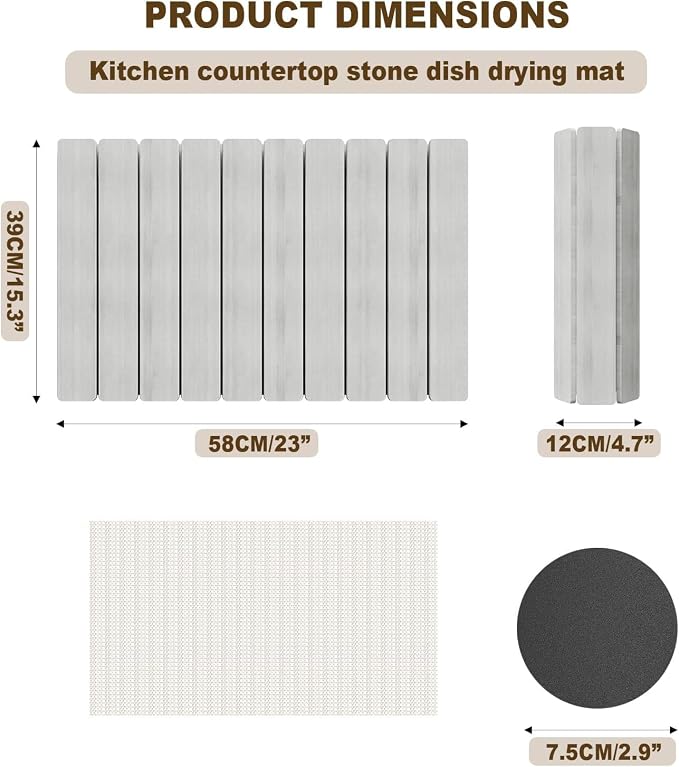 Stone Drying Mat for Kitchen Counter, Large Quick Dry Stone Mat, Collapsible - Image 2