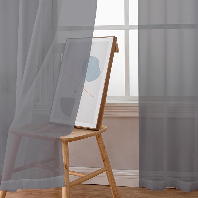 Chyhomenyc Voile Sheer Window Curtain Panels 54 Inch Long, Top Dual Rod Pockets - Image 4