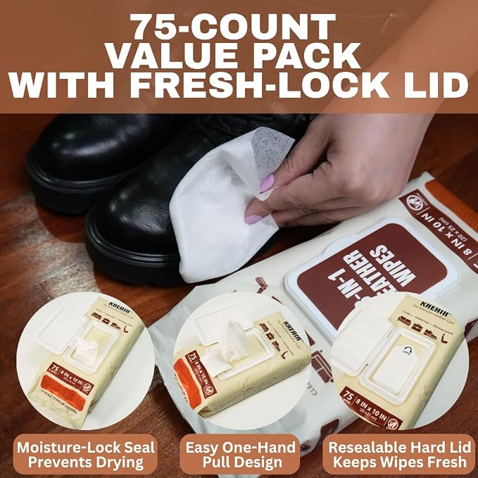 3in1 Leather Wipes 150 XL Count, Condition & Restore Shine, Extra-Large 8"x10" - Image 3