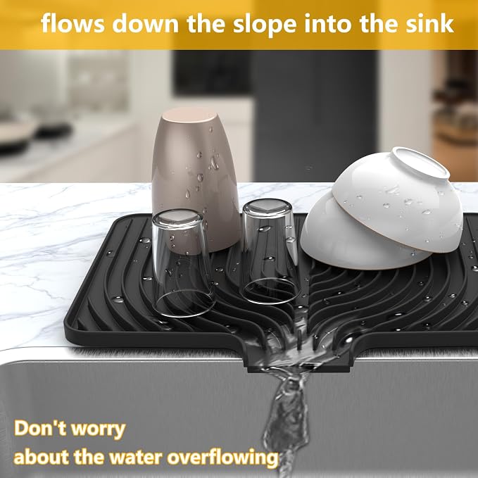 Silicone Drying Mat for Kitchen Counter, Dish Drying Rack Matt - Image 2