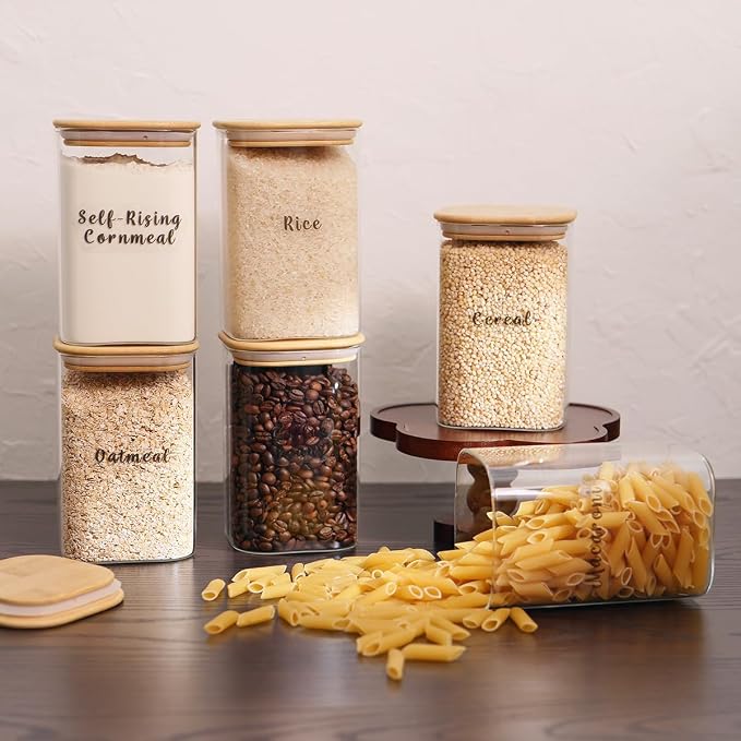 6 Pcs Square Glass Pantry Storage Containers - 37oz Thicken Glass Food Storage - Image 6