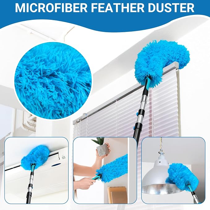 20 Feet High-Reach Cobweb Duster, Spider Web Brush & Ceiling Cleaning Kit - Image 6
