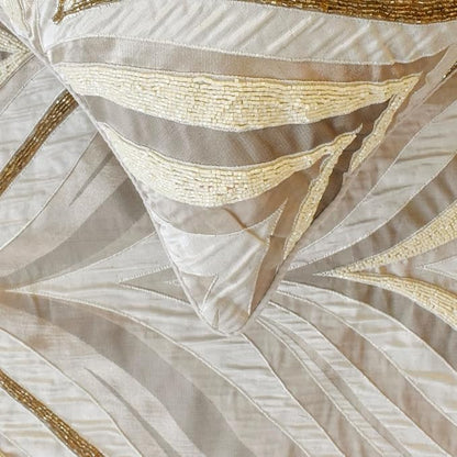 The HomeCentric King/Queen/Twin Ivory Luxury Queen 74"x18" Bed Runner with Two Pillow Cover, Bead Hand Embroidery Bed Scarf on Jacquard Fabric - Clarissa Serene
