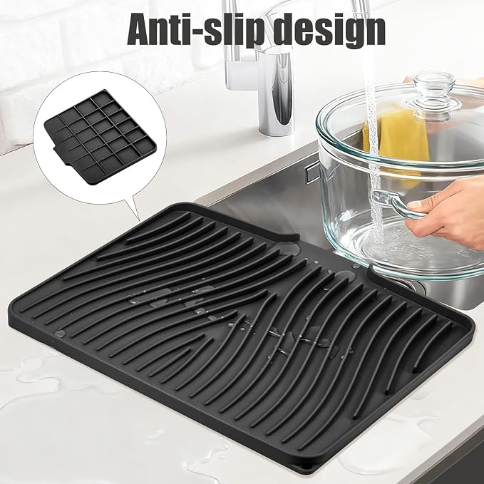 Silicone Dish Drying Mat for Kitchen Counter, Dish Drying Pad, Non-Slip Drain - Image 3
