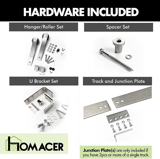 Homacer Brushed Nickel Double Track U-Shape Bypass Sliding Barn Door Hardware - Image 3