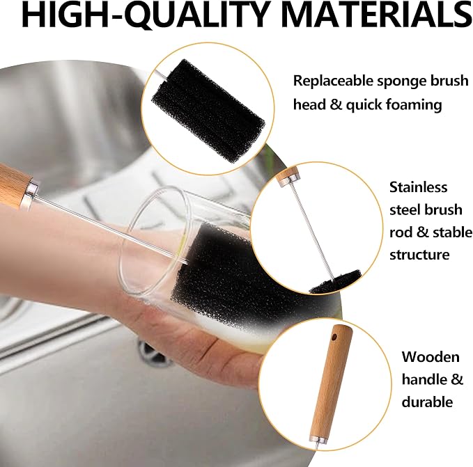 Water Bottle Cleaner Brush Baby Bottle Cleaner Brush Set Long Handle Sponge - Image 2