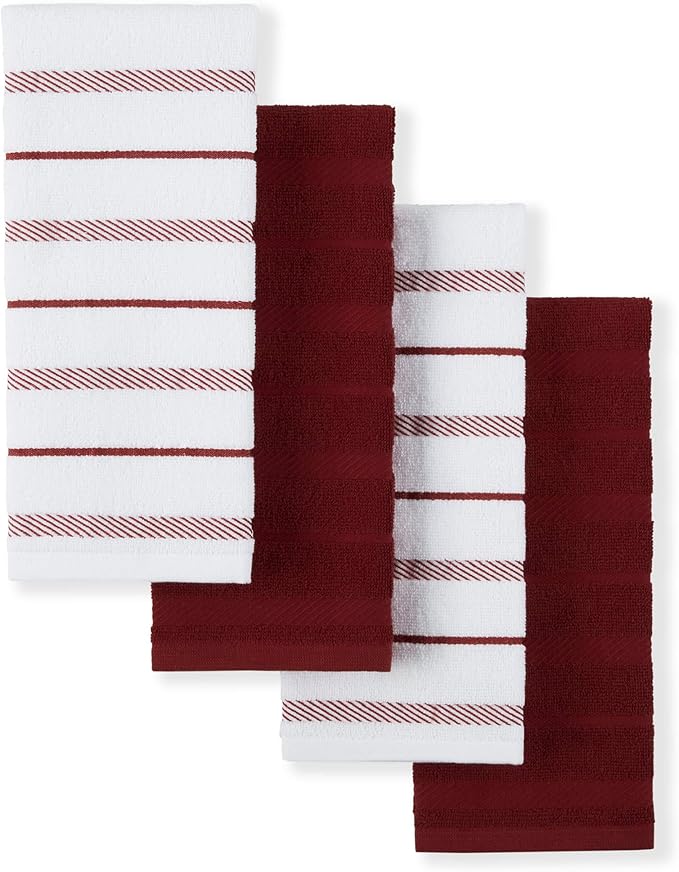 KitchenAid Albany Kitchen Towel 4-Pack Set, Smoked Paprika Red/White by KitchenAid