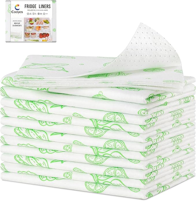Cooyes Refrigerator Liners 17.7" x 24", 12 Pack, Absorbent Non-Slip Washable by Cooyes