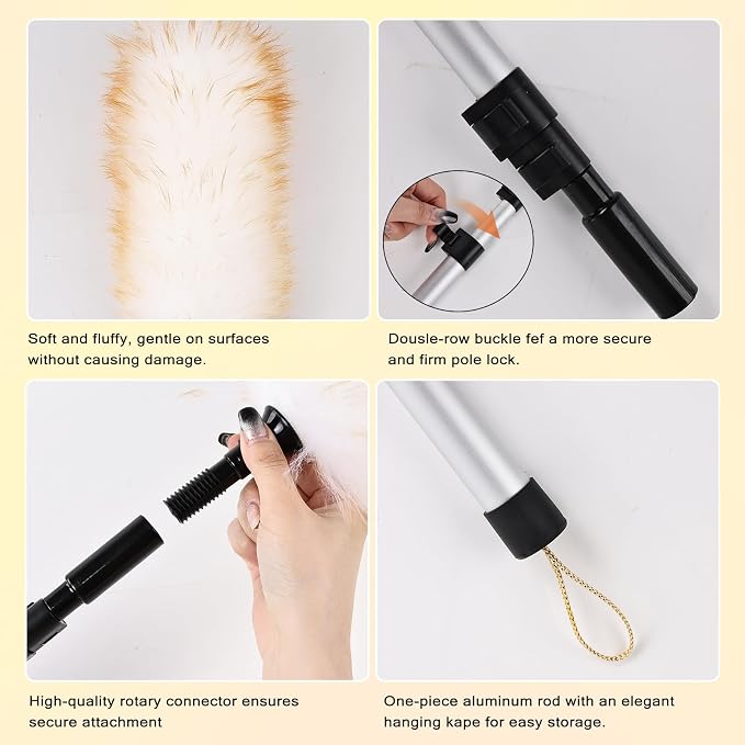 Lambswool Duster Extendable 31-55 Inch, Natural Electrostatic Feather Duster - Image 3