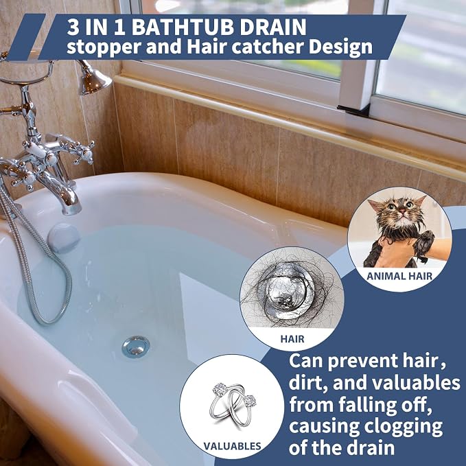 Universal 2 in 1 Bathtub Drain Stopper Bathtub Drain Hair Catcher，Pop-up Tub - Image 4