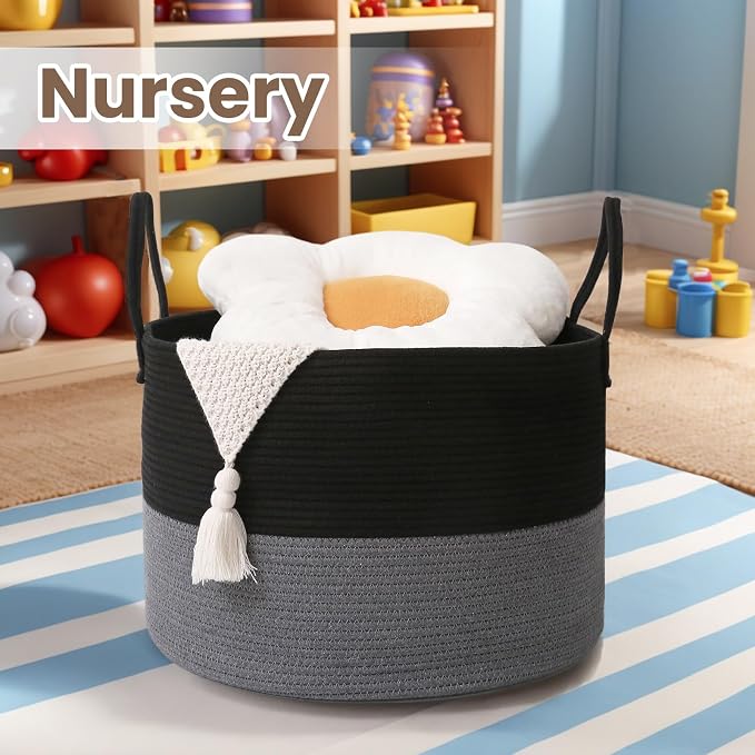 Woven Blanket Basket, 65L Large Rope Storage Bin - Image 4