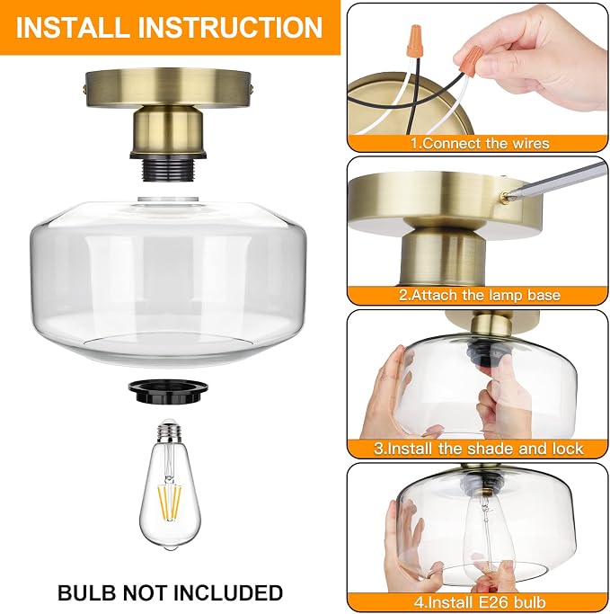 MAXvolador Industrial Semi Flush Mount Ceiling Light Brass, Farmhouse Lighting - Image 5