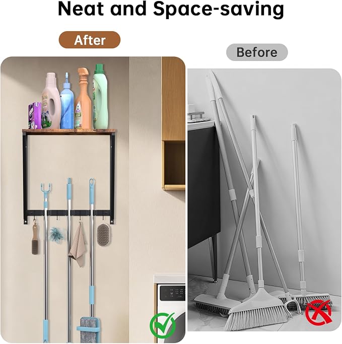 Broom Holder Wall Mount, Heavy Duty Broom & Mop Organizer Wall Hanging - Image 5