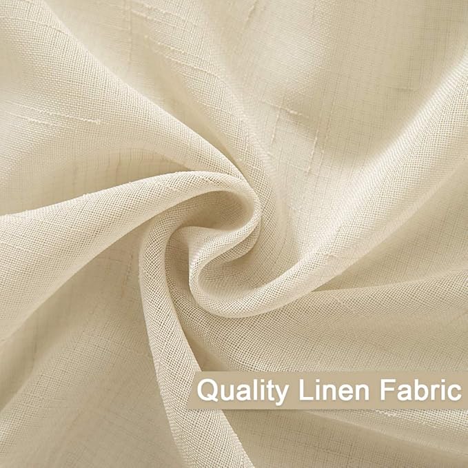 MIULEE 2 Panel 90 Inch Natural Light Beige Linen Semi-Sheer Window Curtains - Elegant Solid Drapes with Grommet Top - Voile Panels Textured for Bedroom or Living Room (52" W X 90" L)