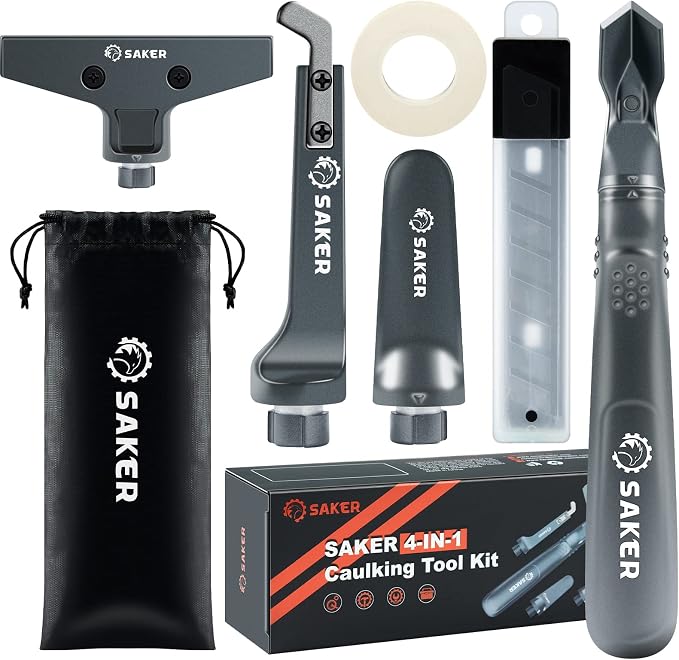 Saker Caulking Tool Kit-Aluminum 4 in 1 Sealant Finishing Tool Grout Remove by Saker