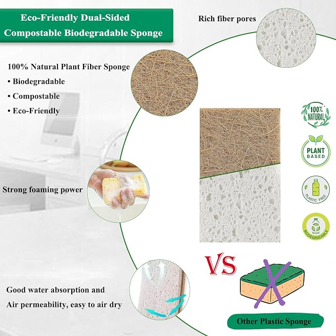 Natural Kitchen Sponge Compostable Kitchen Sponges Cellulose and Coconut - Image 5