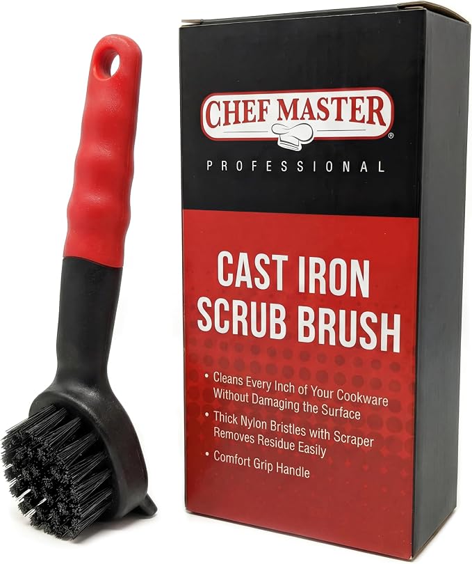 Cast Iron Scrub Brush with Heavy Duty Scraper by ChefMasterProfessional