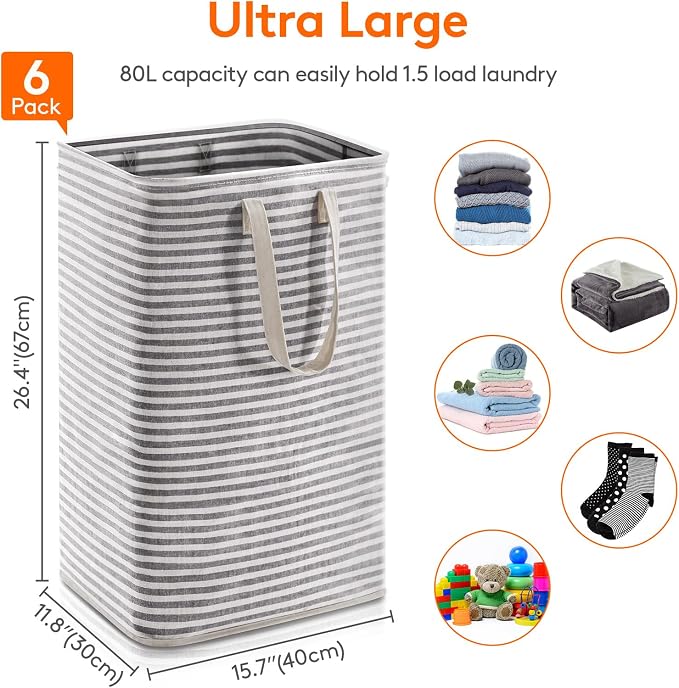 Lifewit 6 Pack Laundry Hamper Large Collapsible Laundry Baskets, Freestanding - Image 3