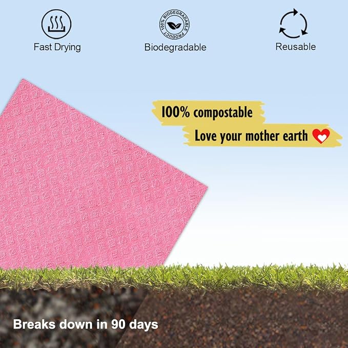 Swedish Dishcloths for Kitchen | 6 Pack Absorbent Cellulose Sponge Cloths - Image 6