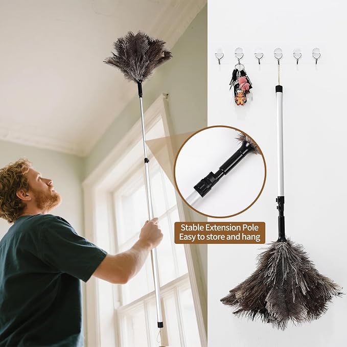 Extendable Ostrich Feather Duster up to 25-49 inches Fluffy Feathers Long - Image 5