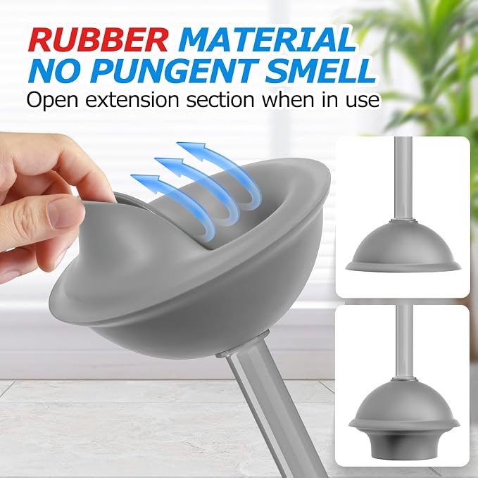 2Pack 2 in 1 Toilet Brush and Plunger Set, Extended Handle Plunger，Toilet Bowl - Image 4