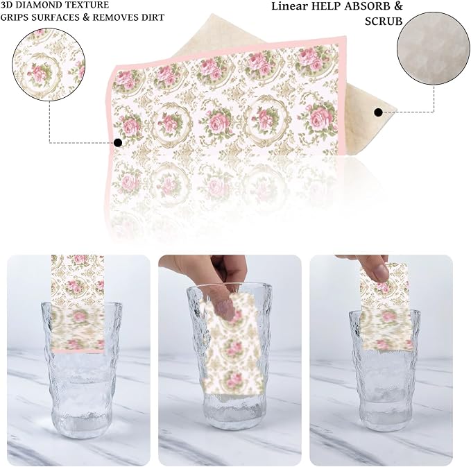 Pink Floral Swedish Dishcloths for Kitchen, 6 Pack Reusable Flower Swedish Dish - Image 3