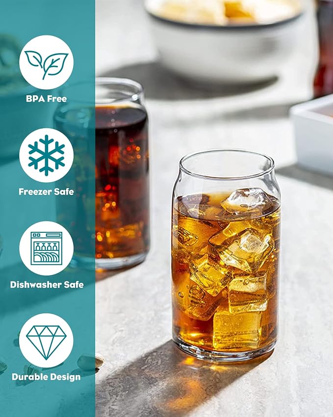 Drinking Glasses with Bamboo Lids and Glass Straw 8PCS Set, 16oz Glass Cups - Image 6