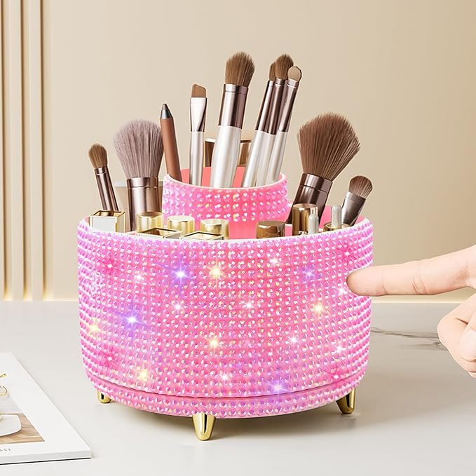 Diesisa Bling Diamond 360° Makeup Brush Holder Organizer, Rotating Makeup Brush by Home