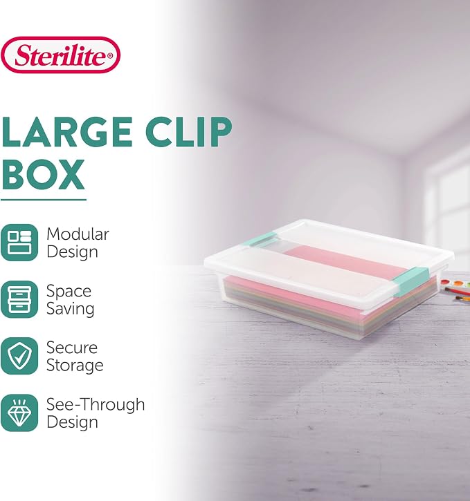 Sterilite 12-Pack Clip Box, Stackable Clear Plastic Bins - Image 2