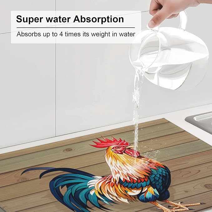 Rooster Dish Drying Mat Highly Absorbent Double-Sided Microfiber - Image 7