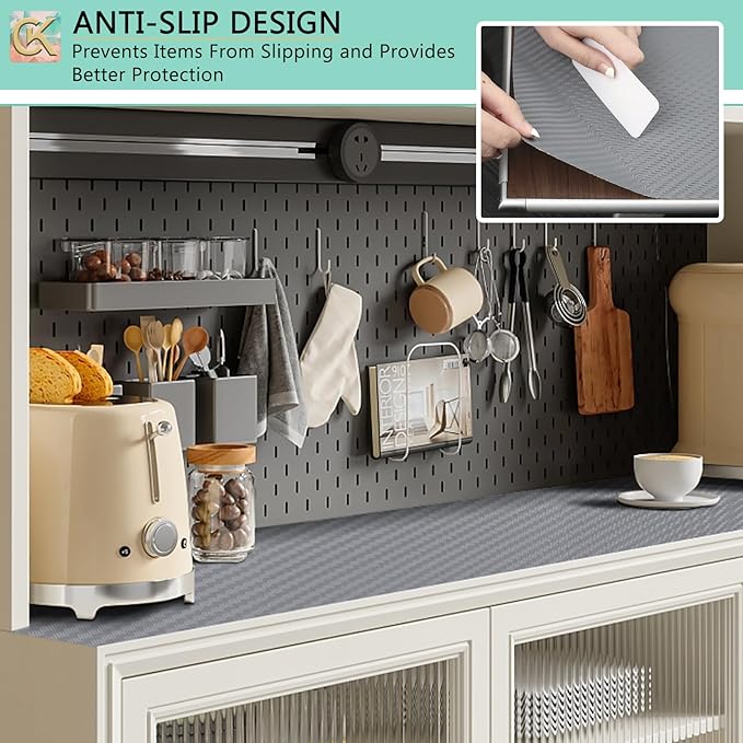 Self-Adhesive Shelf Liner Kitchen Liner, Waterproof Backed Paper Easy Peel and Stick Contact Liner Without Residue for Decor Your Desk Surface, Kitchen Countertops (Silver, 23.6 x 393.7 inches)