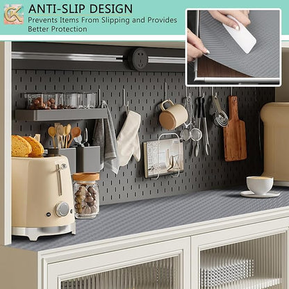 Self-Adhesive Shelf Liner Kitchen Liner, Waterproof Backed Paper Easy Peel and Stick Contact Liner Without Residue for Decor Your Desk Surface, Kitchen Countertops (Silver, 23.6 x 393.7 inches)