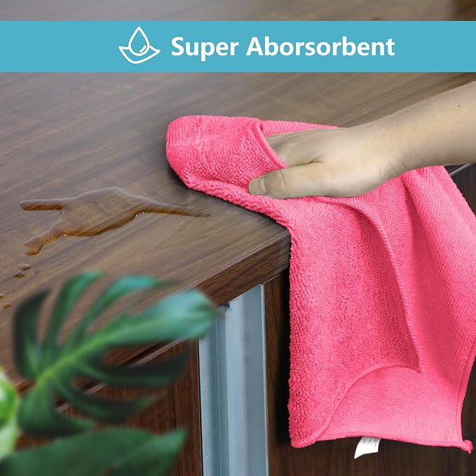 HOMEXCEL Pink Microfiber Cleaning Cloth, 8 Pack Cleaning Towels - Image 4