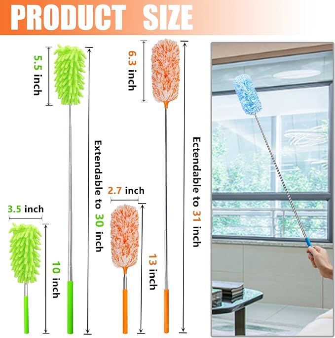 4 pcs Extendable and Washable Microfibre Feather Duster, Microfibre Cleaning - Image 2